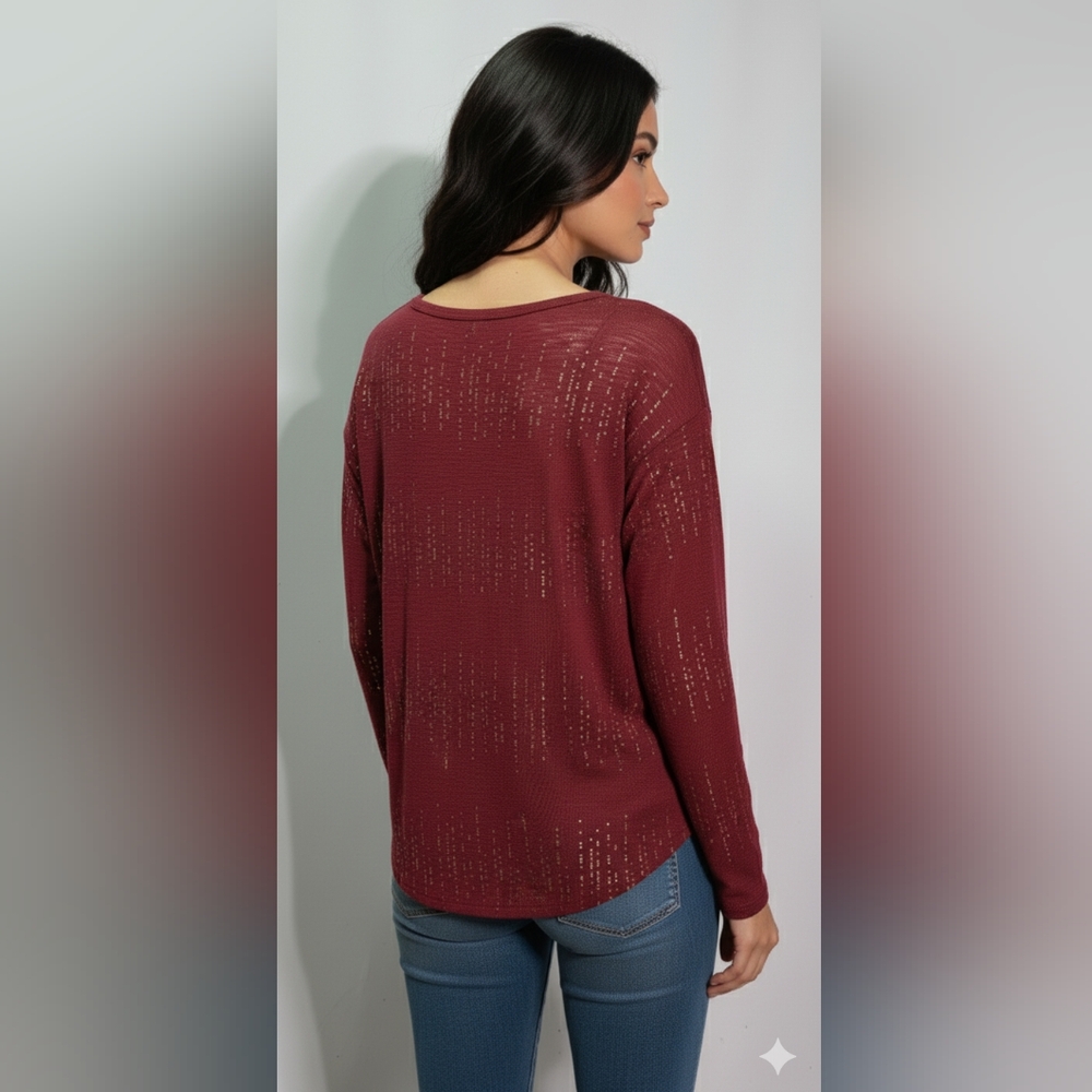 No Boundaries Juniors Burgundy Red Long Sleeve Tunic Top Size Small (3-5) - Picture 7 of 9